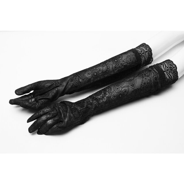 Punk Rave Lange Gothic-Handschuhe aus beflocktem Mesh