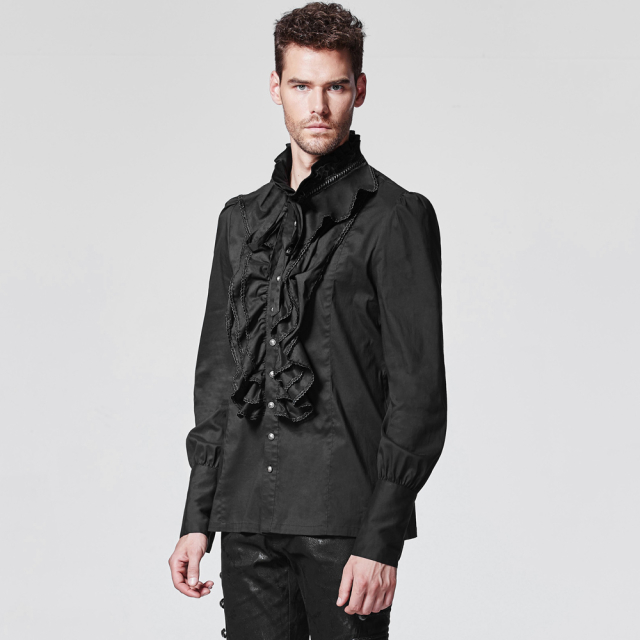 Black ruffles aristocrat shirt by Punk Rave - size: XL