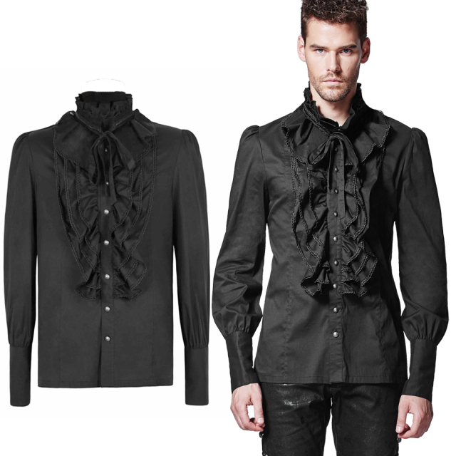 Black gothic ruffle shirt (Y-597) of the top brand PUNK Rave with elaborate workmanship and decoration.