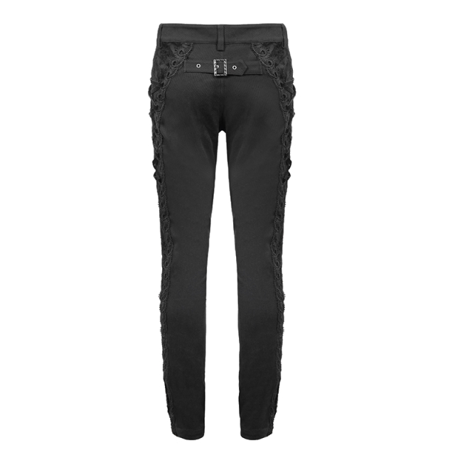 Gothic stretch jeans Conventus with brocade insert and lacing