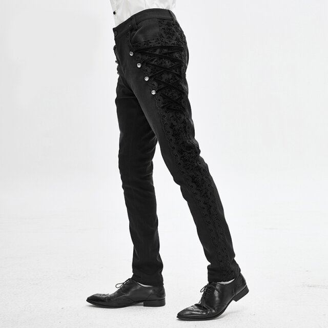 Gothic-Stretchjeans Conventus mit Brokateinsatz und Schnürung XXL