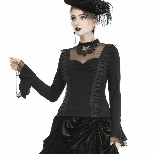 Gothic Long Sleeve Shirt Chignon with Lace