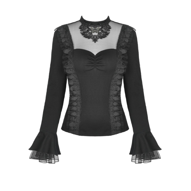 Gothic Long Sleeve Shirt Chignon with Lace