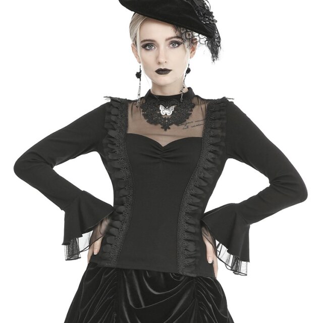 Gothic Long Sleeve Shirt Chignon with Lace