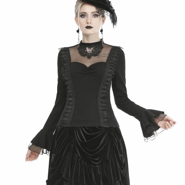 Gothic Long Sleeve Shirt Chignon with Lace