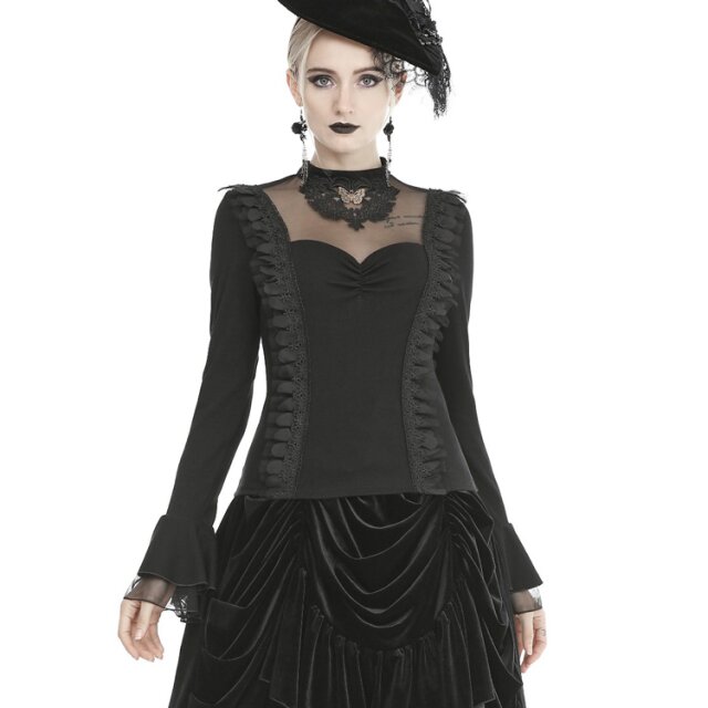 Gothic Long Sleeve Shirt Chignon with Lace