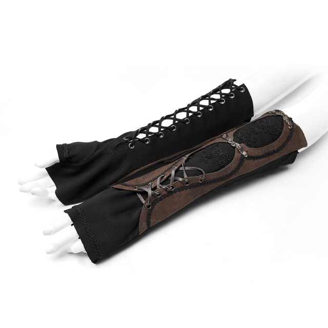 PUNK RAVE Gothic Arm Warmers with Faux Leather Trim and Lace in Two Colour options