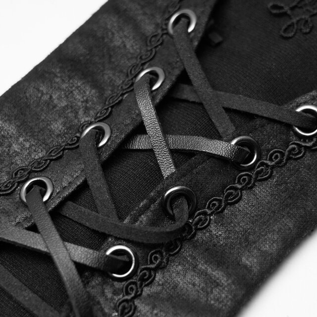 PUNK RAVE Gothic-Armstulpen mit Kunstlederbesatz und Spitze in zwei Farbvarianten schwarz XS-M