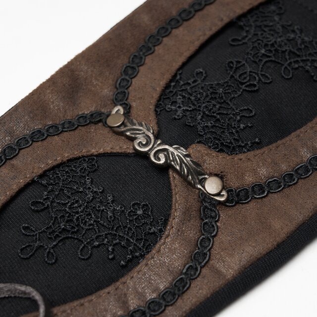 PUNK RAVE Gothic Arm Warmers with Faux Leather Trim and Lace in Two Colour options brown-black