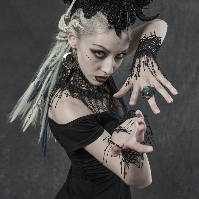 PUNK RAVE Set Gypsy of fringed arm cuffs and collar