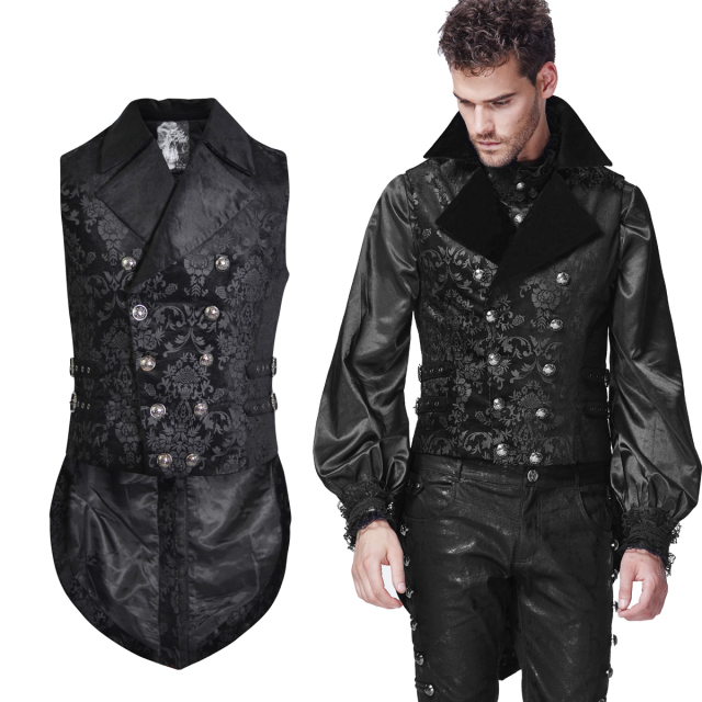 Punk Rave Y-596 black brocade velvet vest with tails....