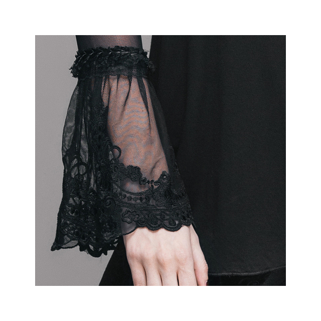Single Sleeve Gothic Shirt Luna with Mesh and Lace Ornaments