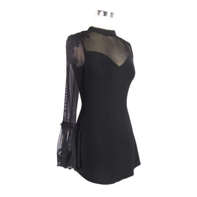 Single Sleeve Gothic Shirt Luna with Mesh and Lace Ornaments