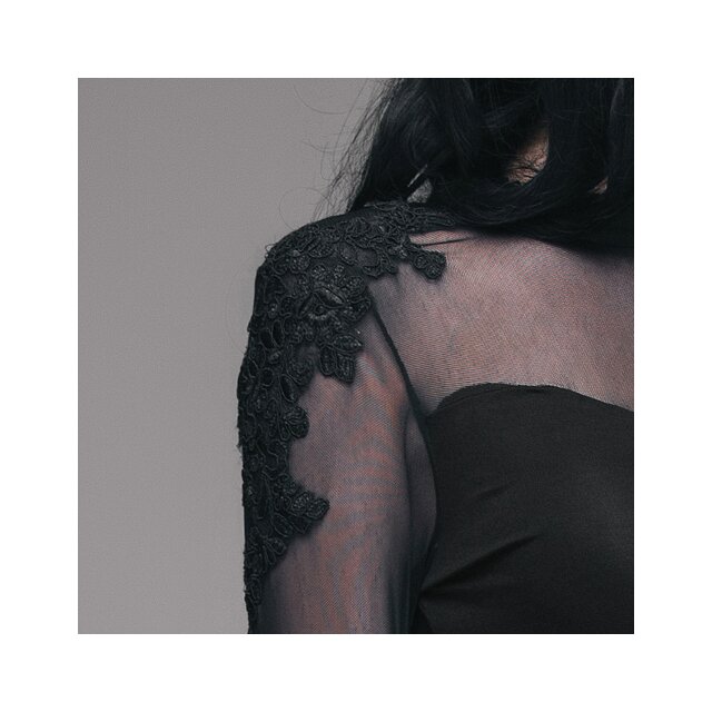 Single Sleeve Gothic Shirt Luna with Mesh and Lace Ornaments