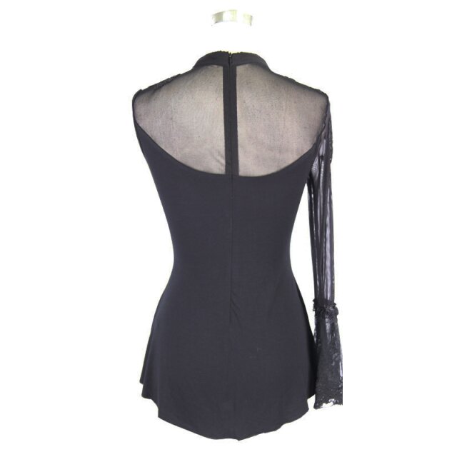 Single Sleeve Gothic Shirt Luna with Mesh and Lace Ornaments