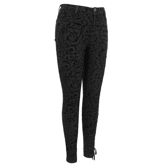 Stretch trousers Black Rain with ornament flock, lace and lacing