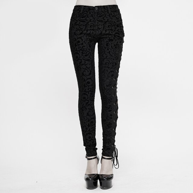 Stretch trousers Black Rain with ornament flock, lace and lacing