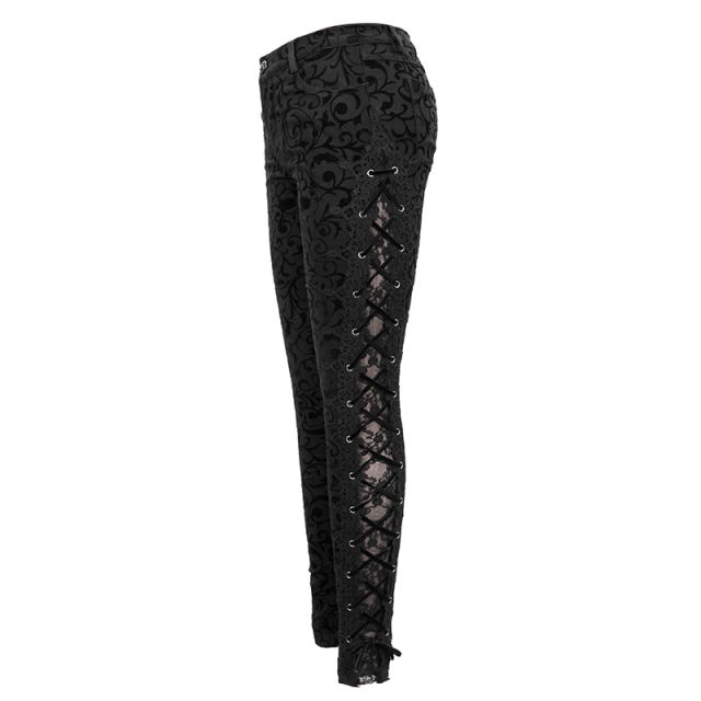 Stretch trousers Black Rain with ornament flock, lace and lacing