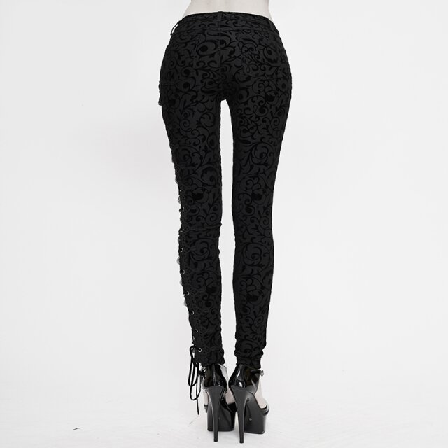 Stretch-Hose Black Rain mit Ornament-Flock, Spitze und Schnürung M