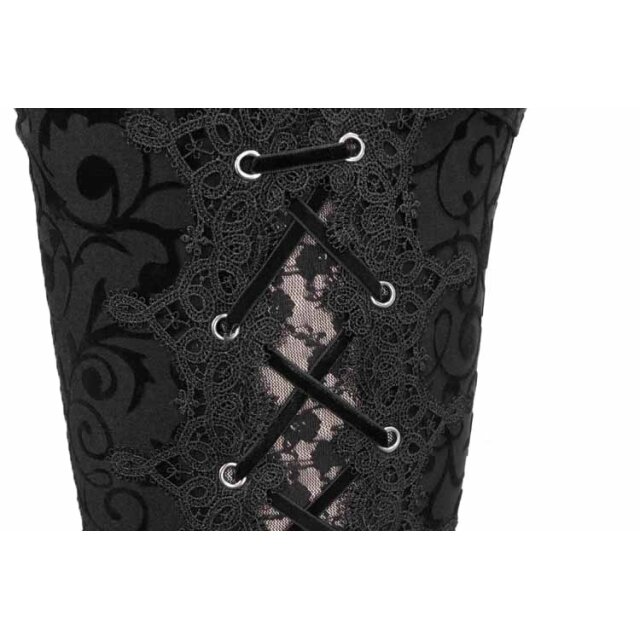 Stretch-Hose Black Rain mit Ornament-Flock, Spitze und Schnürung XL
