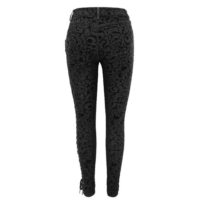 Stretch-Hose Black Rain mit Ornament-Flock, Spitze und Schnürung XXL