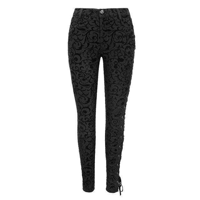 Stretch-Hose Black Rain mit Ornament-Flock, Spitze und Schnürung XXL