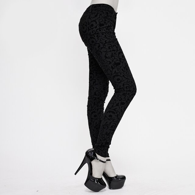 Stretch-Hose Black Rain mit Ornament-Flock, Spitze und Schnürung XXL