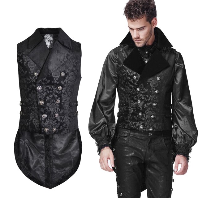 Punk Rave Y-596 schwarze Brokat Samt Weste mit Frackschößen. Alternative viktorianische Herren Gothic Hochzeitsmode