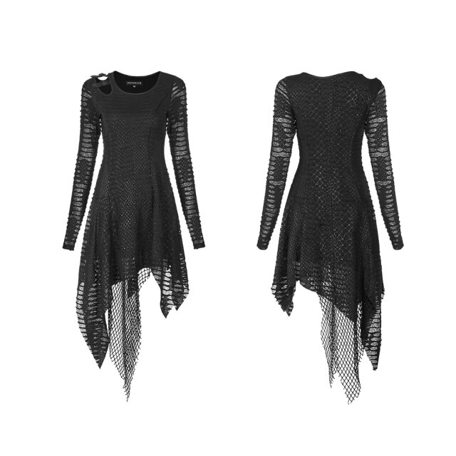 PUNK RAVE Fransiges Langarm-Fetzenkleid Coven im Lagenlook XL-XXL