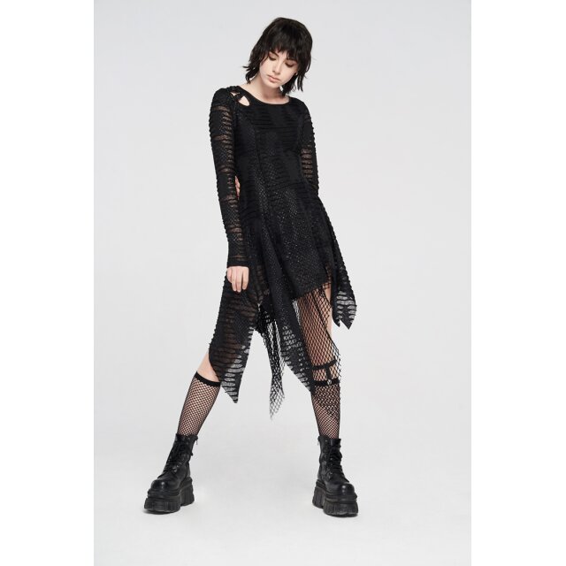 PUNK RAVE Fransiges Langarm-Fetzenkleid Coven im Lagenlook XL-XXL