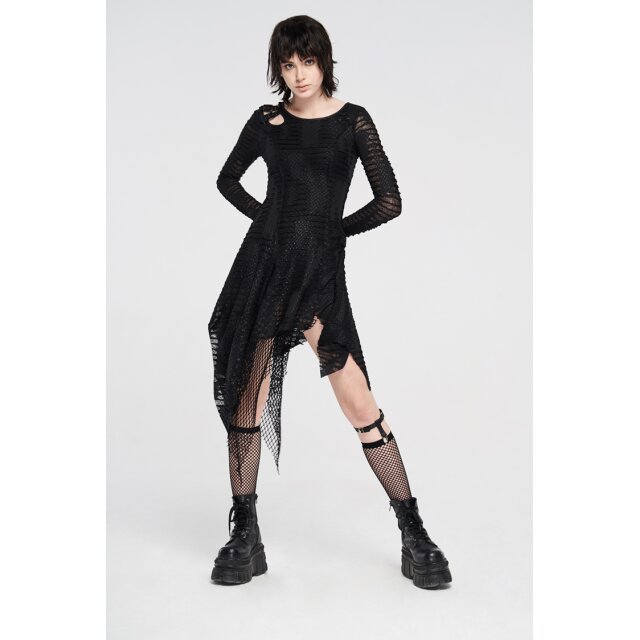PUNK RAVE Fransiges Langarm-Fetzenkleid Coven im Lagenlook XL-XXL