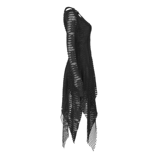 PUNK RAVE Fransiges Langarm-Fetzenkleid Coven im Lagenlook XL-XXL
