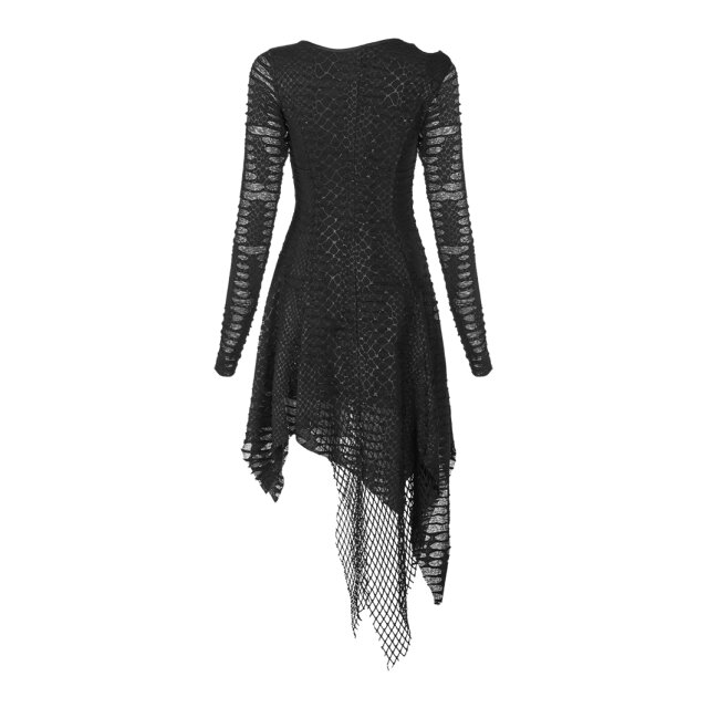 PUNK RAVE Fransiges Langarm-Fetzenkleid Coven im Lagenlook XL-XXL