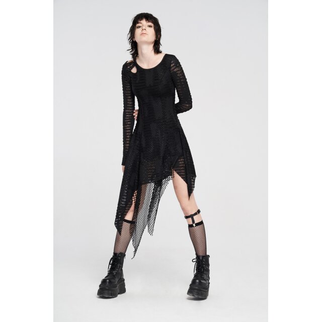 PUNK RAVE Fransiges Langarm-Fetzenkleid Coven im Lagenlook XL-XXL