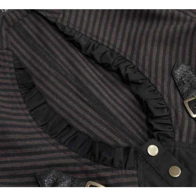 Langarm Steampunk Bluse Sextant schwarz-braun-gestreift