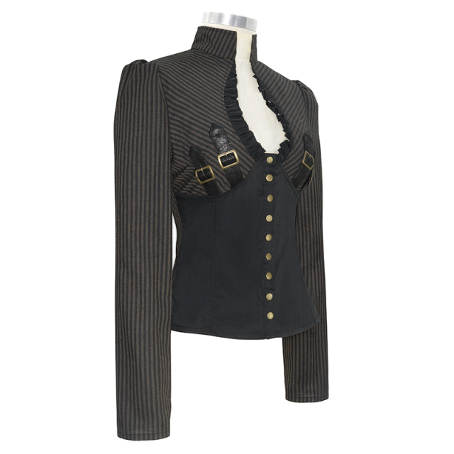 Long Sleeve Steampunk Shirt Sextant black-brown-striped