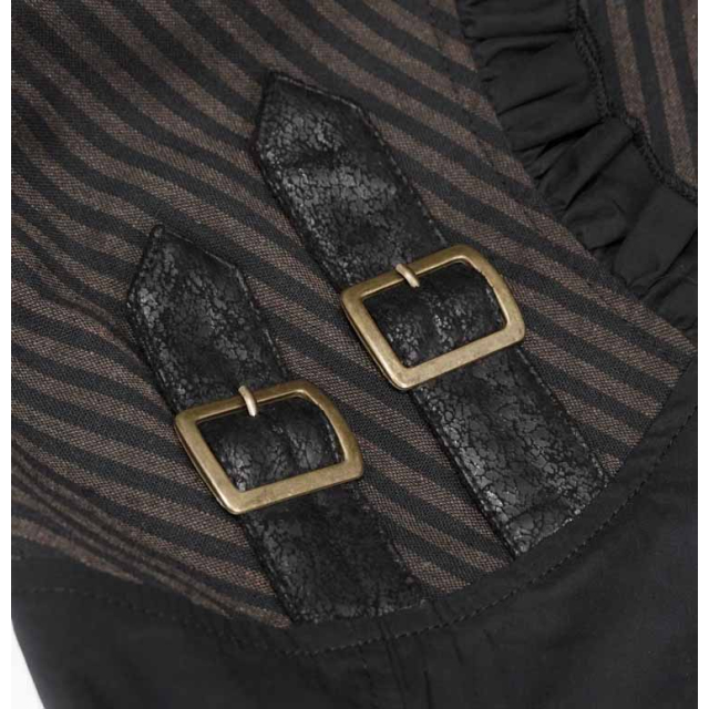 Langarm Steampunk Bluse Sextant schwarz-braun-gestreift XS
