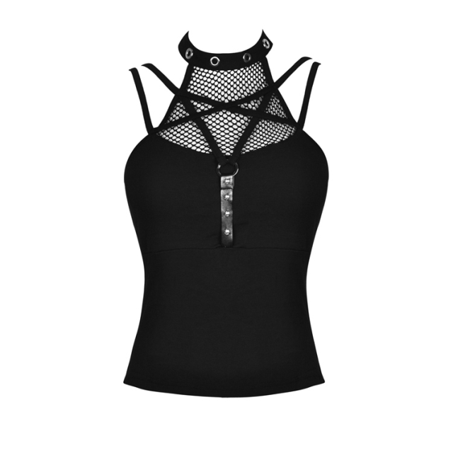 Sleeveless Gothic / Punk Top Dynamite with stand-up collar