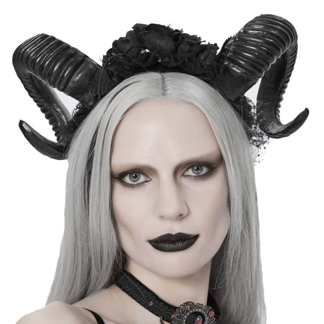 Gothic Horns Hairband Ram with Flowers