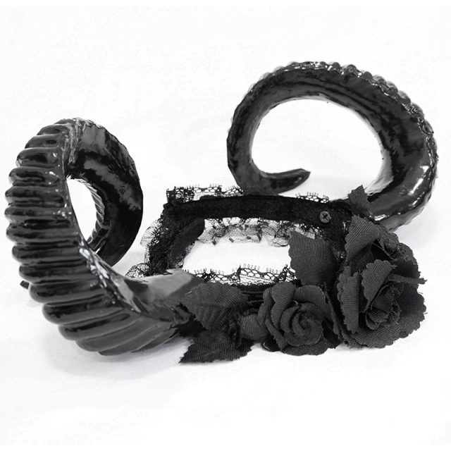Gothic Horns Hairband Ram with Flowers