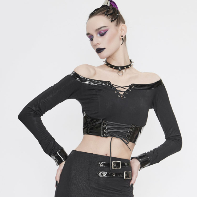 Off The Shoulder & Belly Long Sleeve Shirt Prisma with PVC Details
