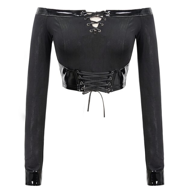 Off The Shoulder & Belly Long Sleeve Shirt Prisma with PVC Details