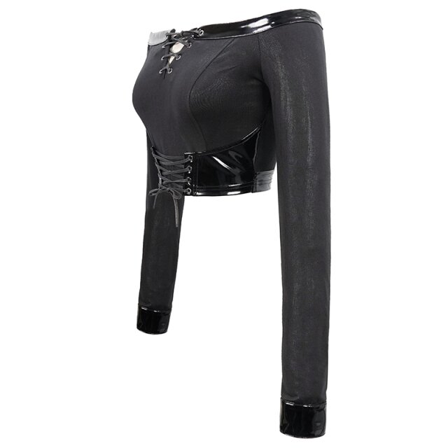 Off The Shoulder & Belly Long Sleeve Shirt Prisma with PVC Details