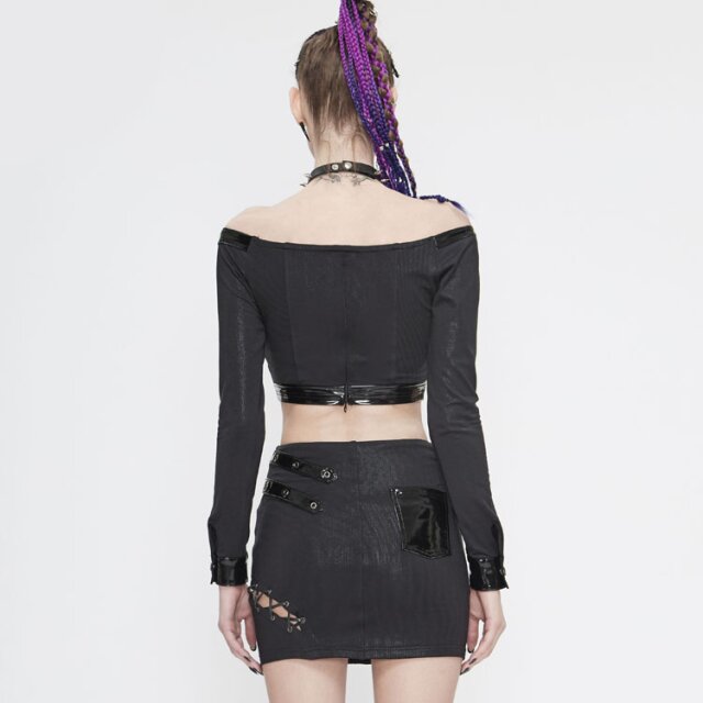 Off The Shoulder & Belly Long Sleeve Shirt Prisma with PVC Details