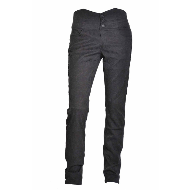 DEVIL FASHION Viktorianische Stretch-Brokathose/Jeans Black Gothic Brocade Pants 
