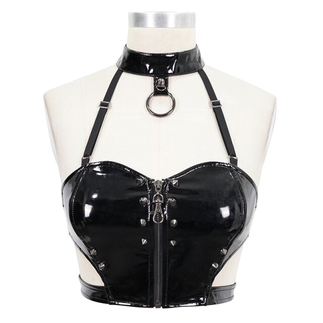 Vinyl bustier Haunt Me with spiked rivets and collar
