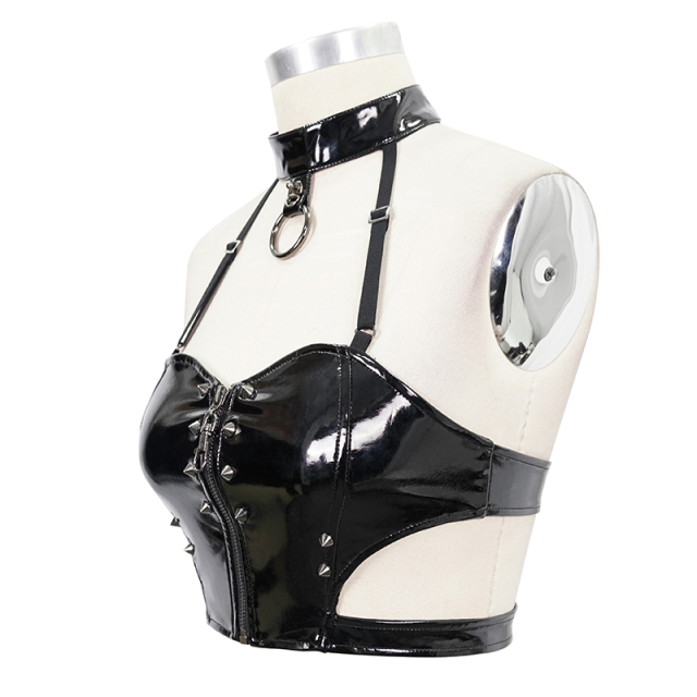 Vinyl bustier Haunt Me with spiked rivets and collar