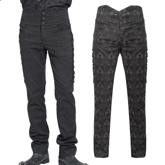 Devil Fashion PT010 black brocade pants with border decoration. men gothic steampunk clothing