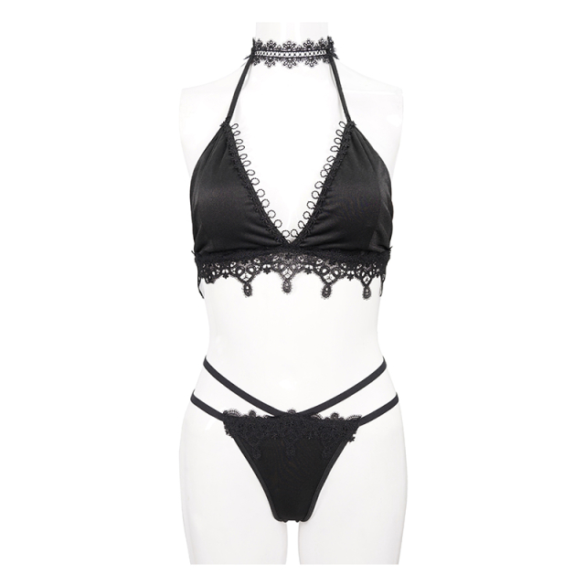 Gothic Bikini Black Mermaid with Lace in Lingerie Look