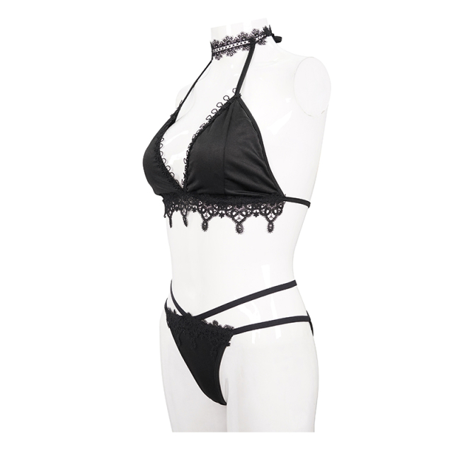 Gothic Bikini Black Mermaid with Lace in Lingerie Look